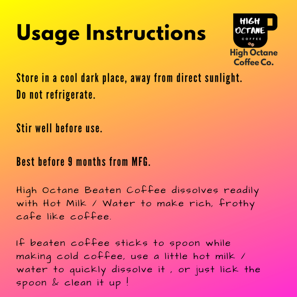 high octane beaten coffee usage instructions